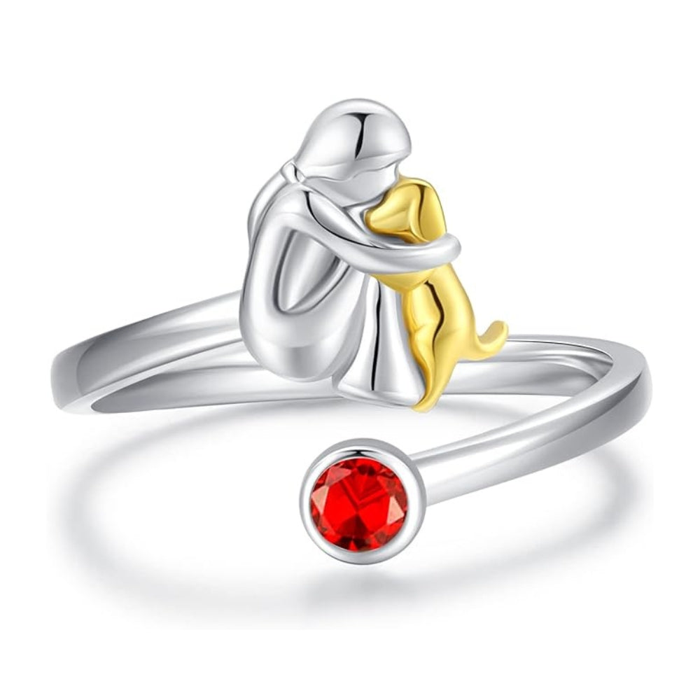 Sterling Silber Hund & Mädchen Ring – Verstellbar und Symbolisch
