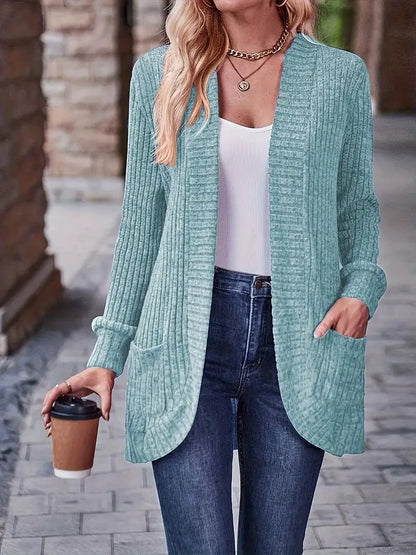 Neva™ - Elegant Ribbed Long Sleeve Cardigan