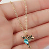 Gold Blue Crystal Hummingbird Pendant Necklace