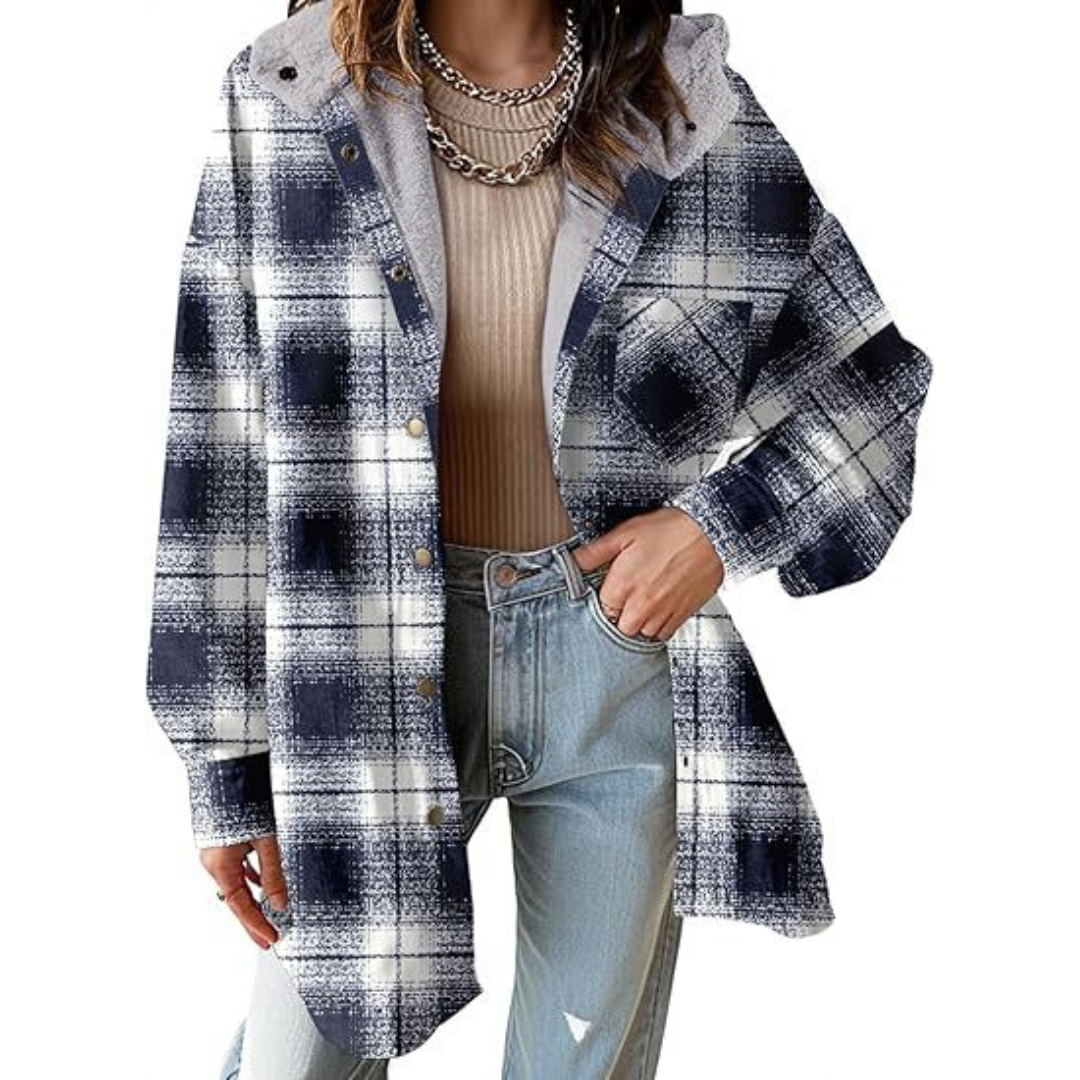 Tallulah™ - Relaxed Fit Hooded Jacket in Check Pattern