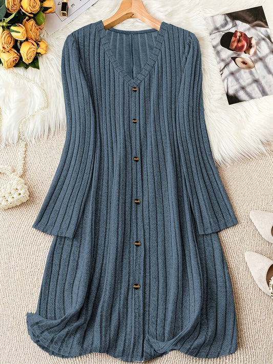 Madelyn™ - Timeless Plus Size Ribbed Button Dress