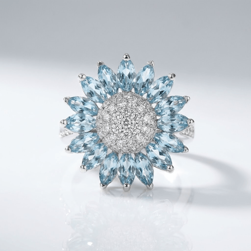 Silber Blautopas Blumenring