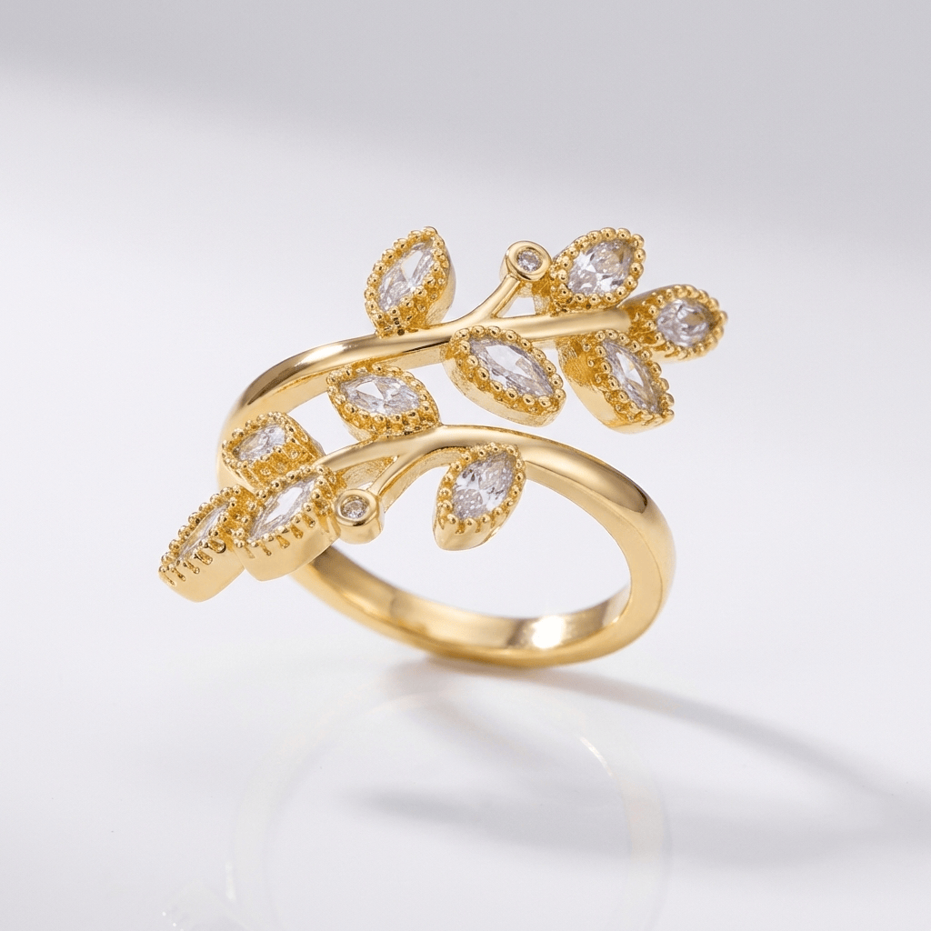 Goldener Blatt Wickelring (verstellbar)