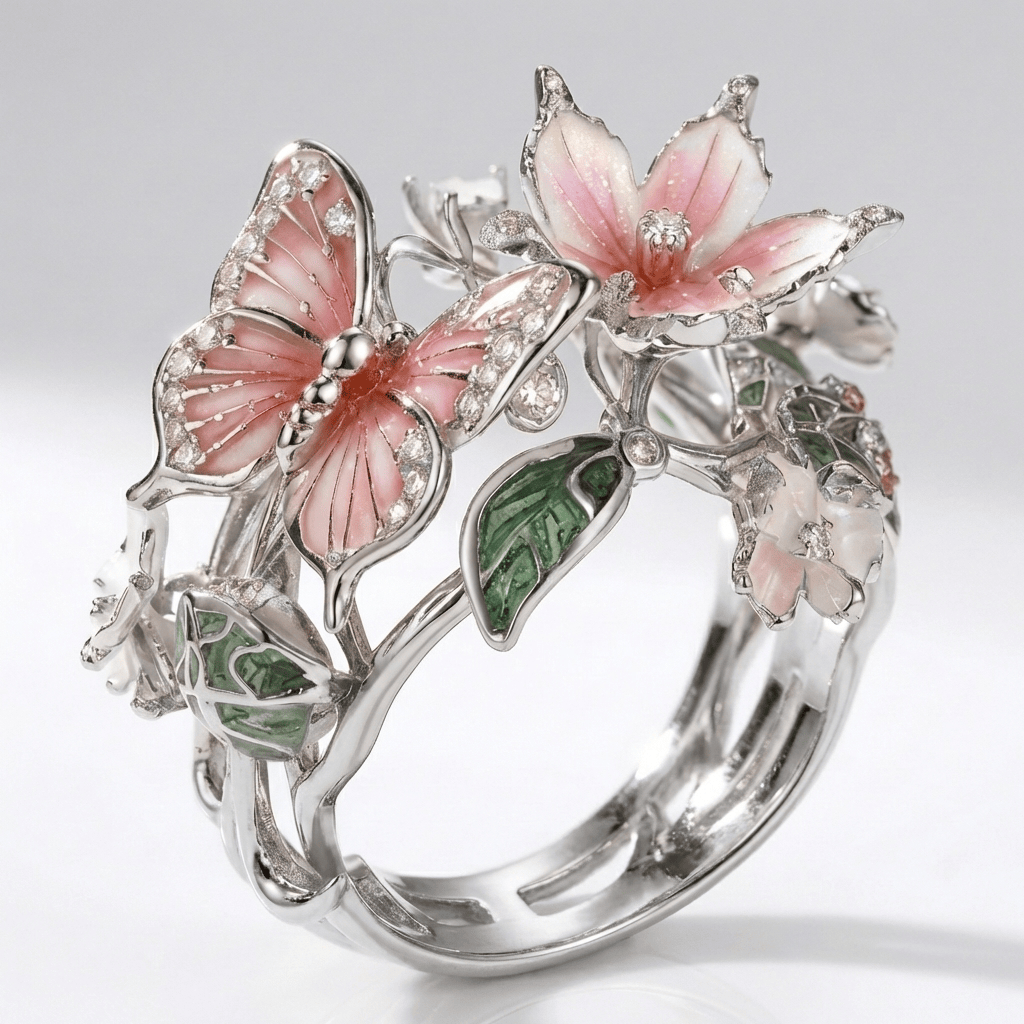 Silberner Schmetterling Traumring (verstellbar)