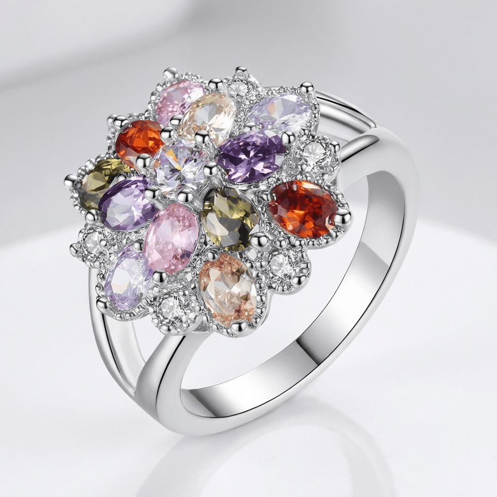 Silberner Regenbogen-Edelstein-Ring