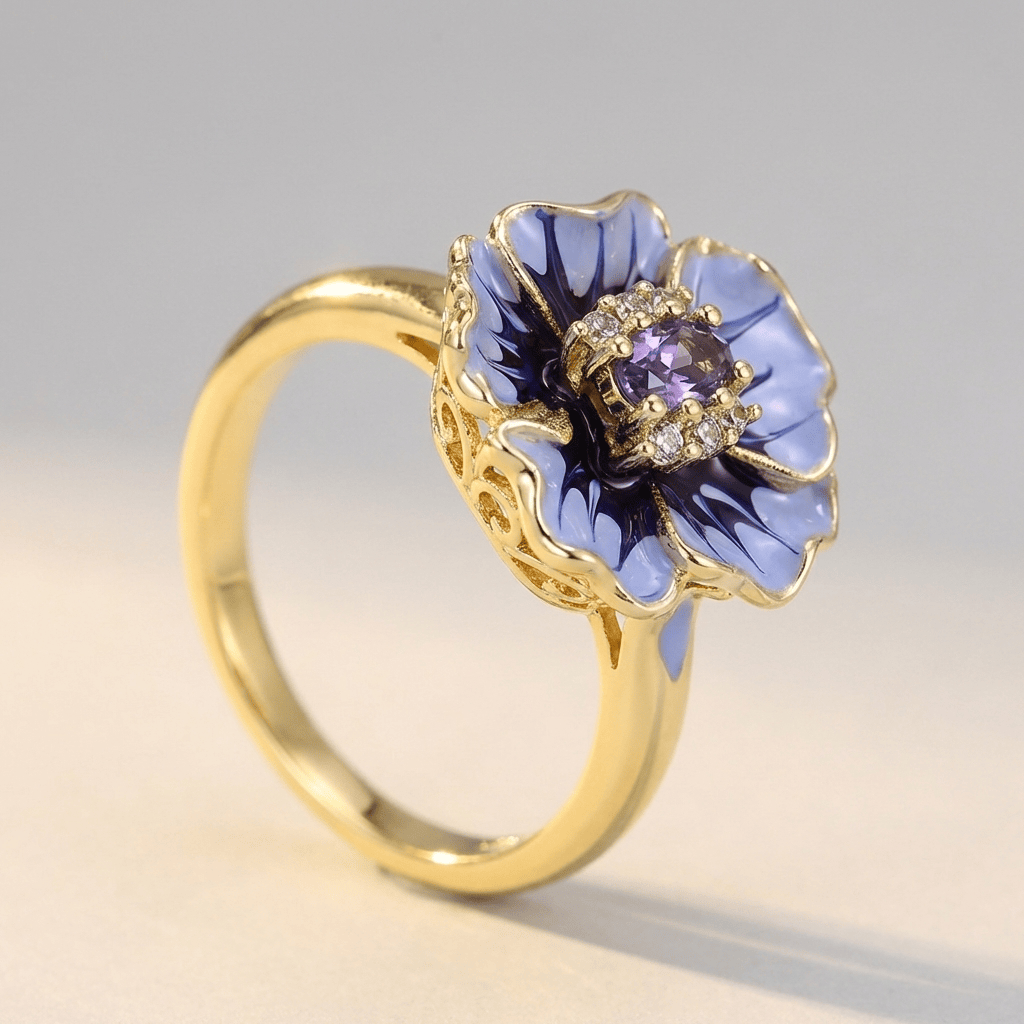 Gold Blau Blüten Ring