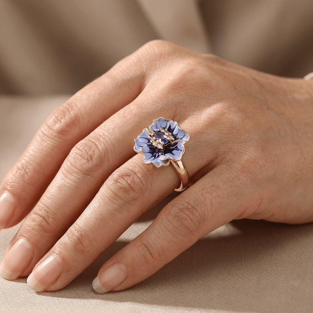 Gold Blau Blüten Ring