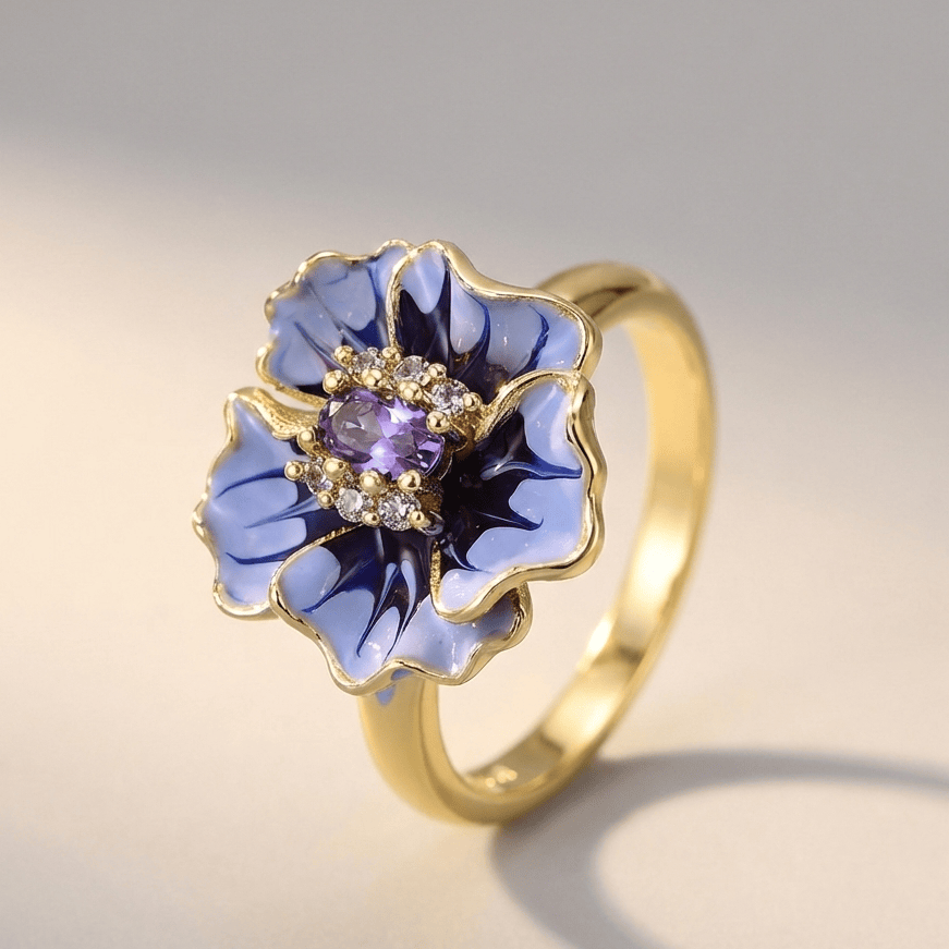 Gold Blau Blüten Ring