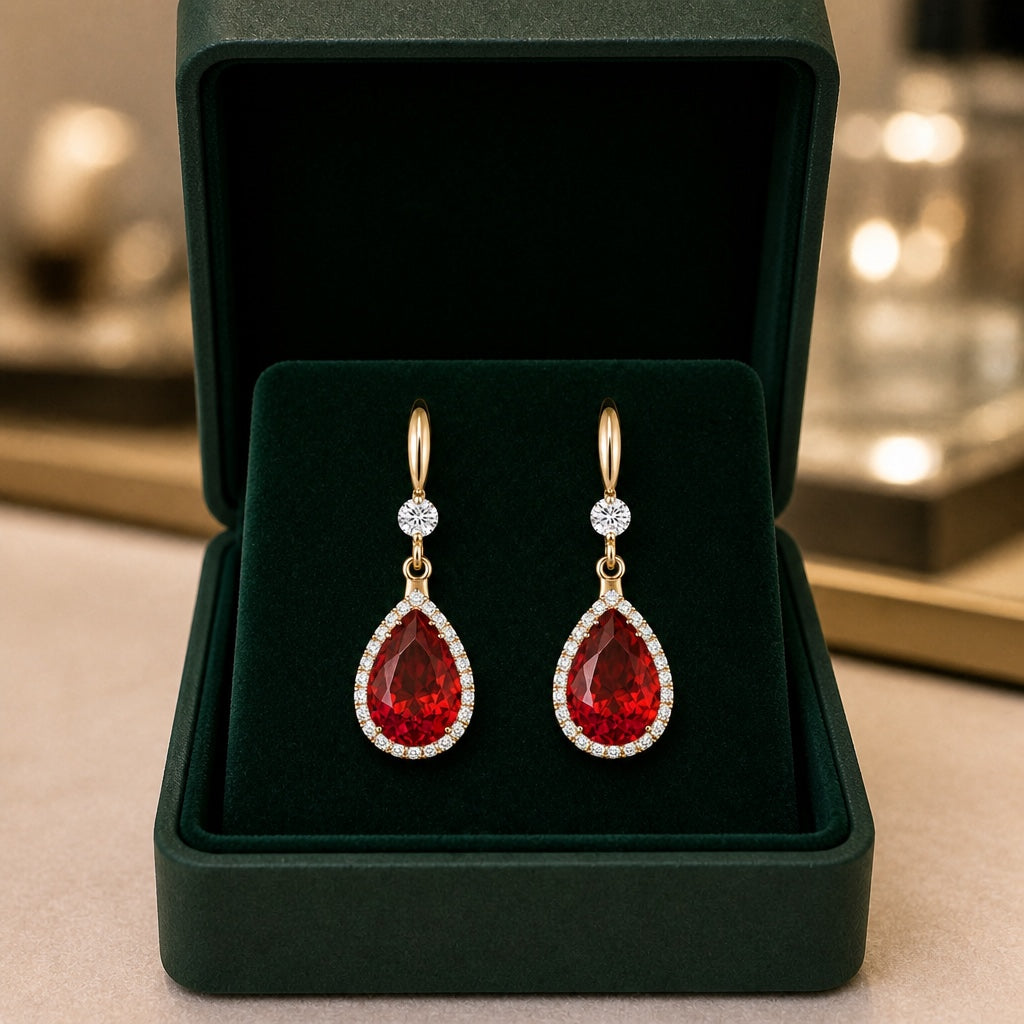 Elegante rubinrote Tropfenohrringe aus Roségold