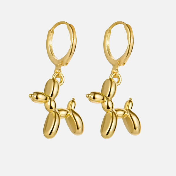 Gold Huggie Earrings with Mini Balloon Dog Charm