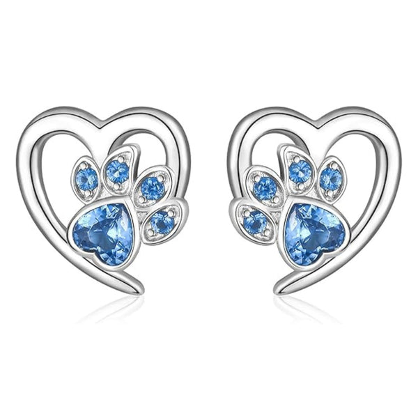 Paw and Heart Earrings with Zirconia