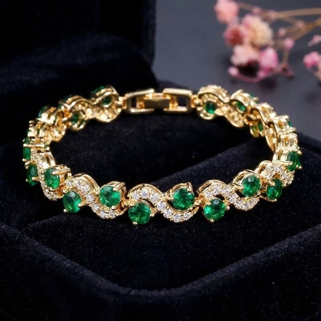 Elegantes Smaragd-Wellenarmband