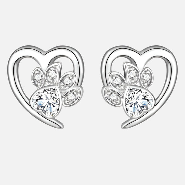 Paw and Heart Earrings with Zirconia