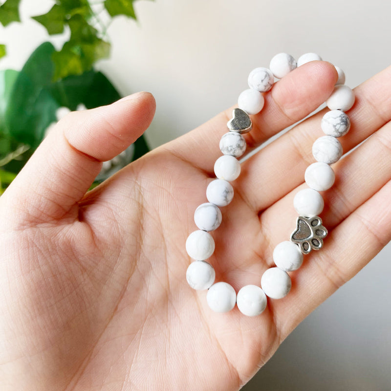 Natural Gemstone Bracelet with Paw & Heart Charm – Handcrafted Design