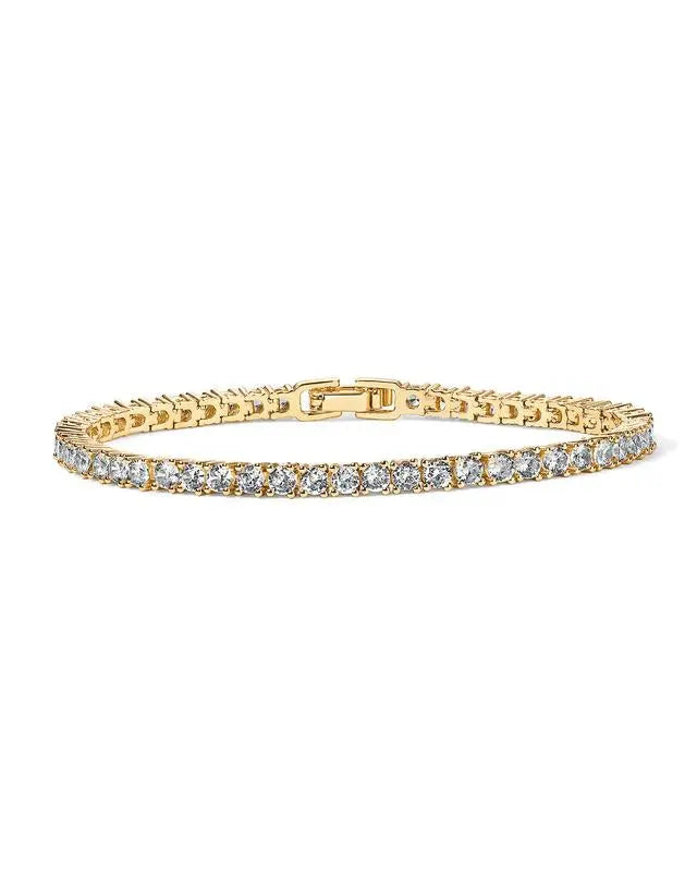 Goldenes Tennisarmband, verziert mit strahlenden Kristallen