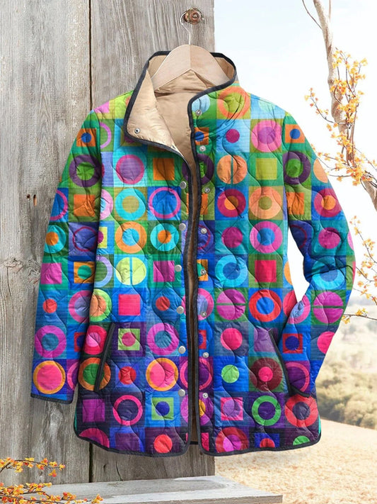 Women's Retro Geometric Color Block Quilted Jacket