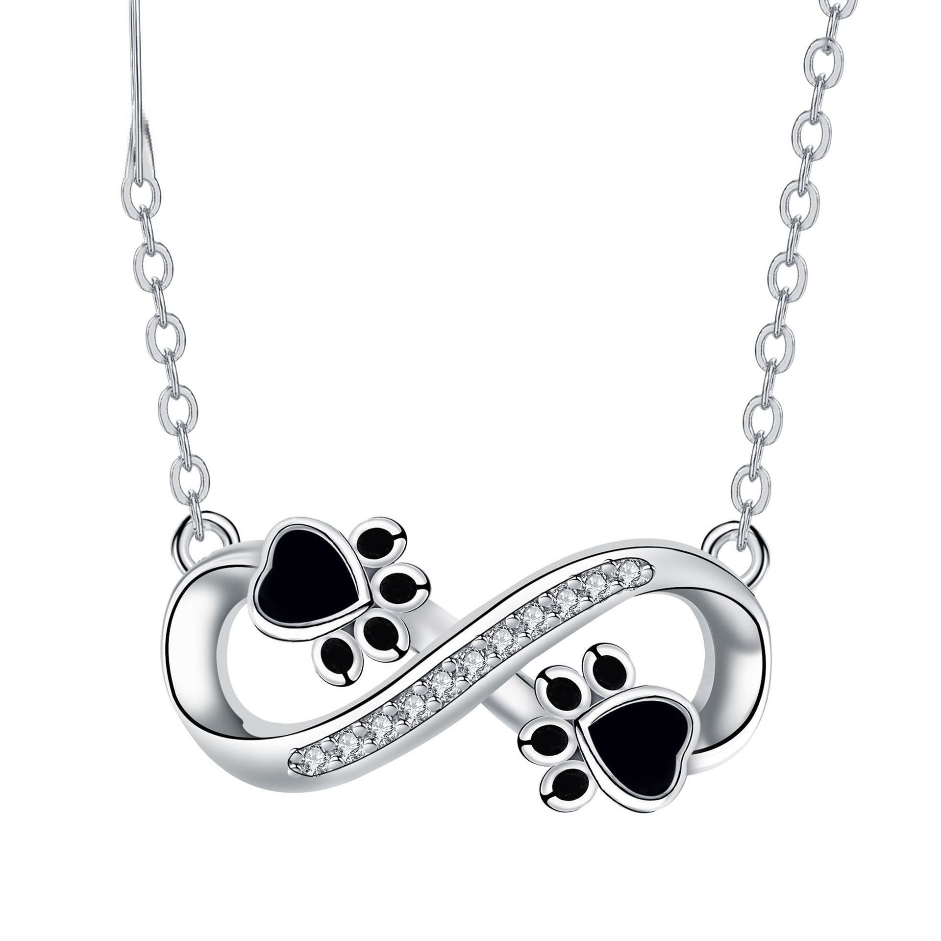 Infinity Paw Print Necklace with Zirconia