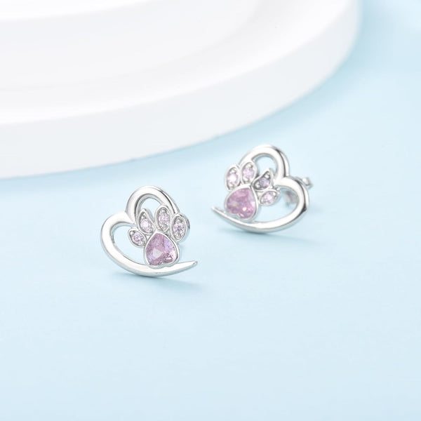 Paw and Heart Earrings with Zirconia