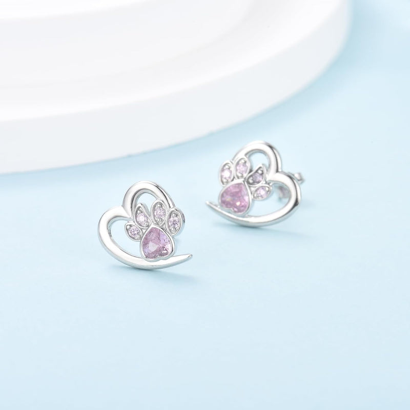 Paw and Heart Earrings with Zirconia