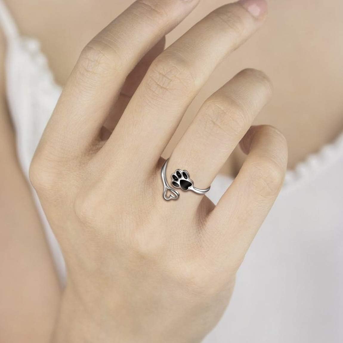 Handgefertigter Pfoten- & Herzring – Verstellbar aus 925 Sterling Silber