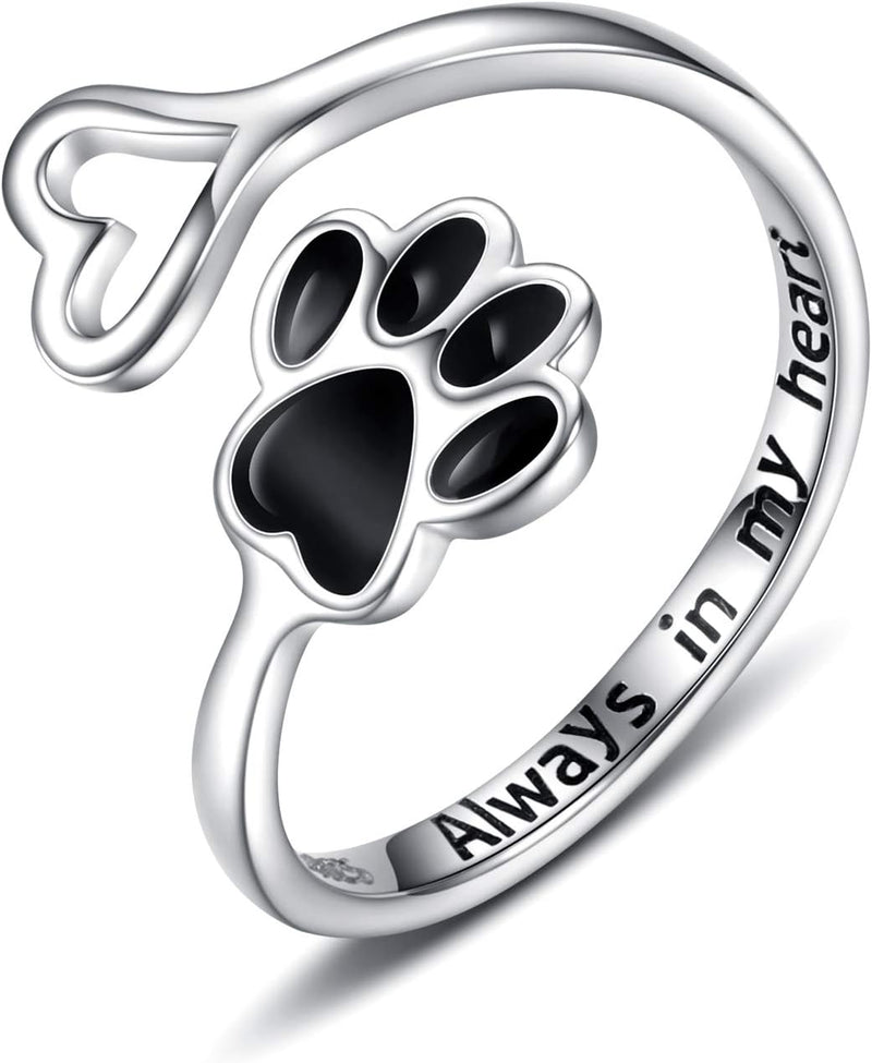 Handcrafted Paw & Heart Ring – Adjustable 925 Sterling Silver