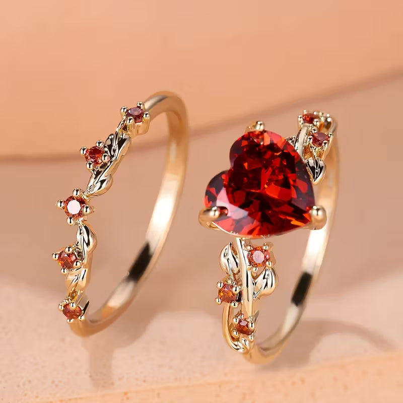 Elegantes Herz-Akzent Goldring-Set