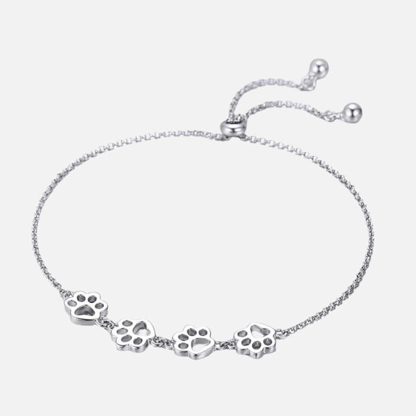 Sterling Silver Paw Print Bracelet – Adjustable Fit