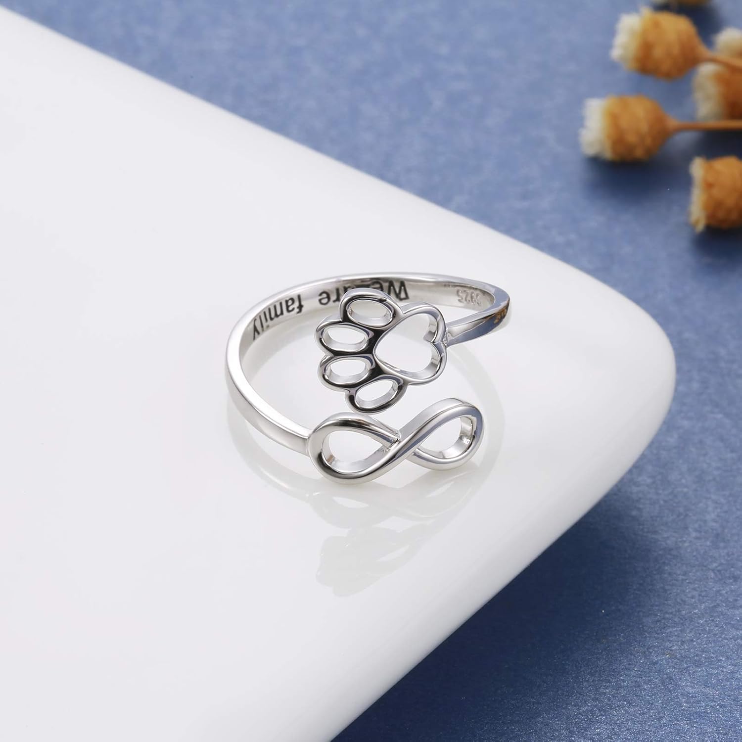 Handgefertigter Pfoten- & Herzring – Verstellbar aus 925 Sterling Silber