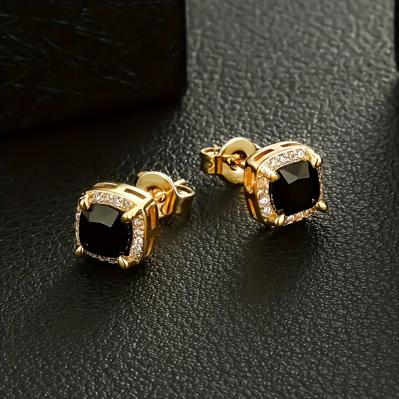 Elegante quadratische Gold Zirkonia Ohrringe