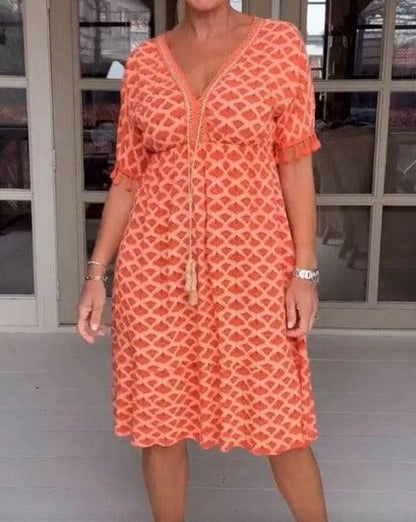 Aisha™ | Comfortable Loose Fit V-Neck Midi Dress