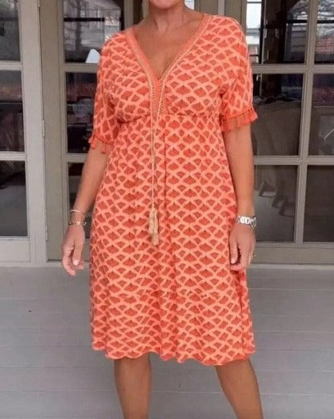 Aisha™ | Comfortable Loose Fit V-Neck Midi Dress