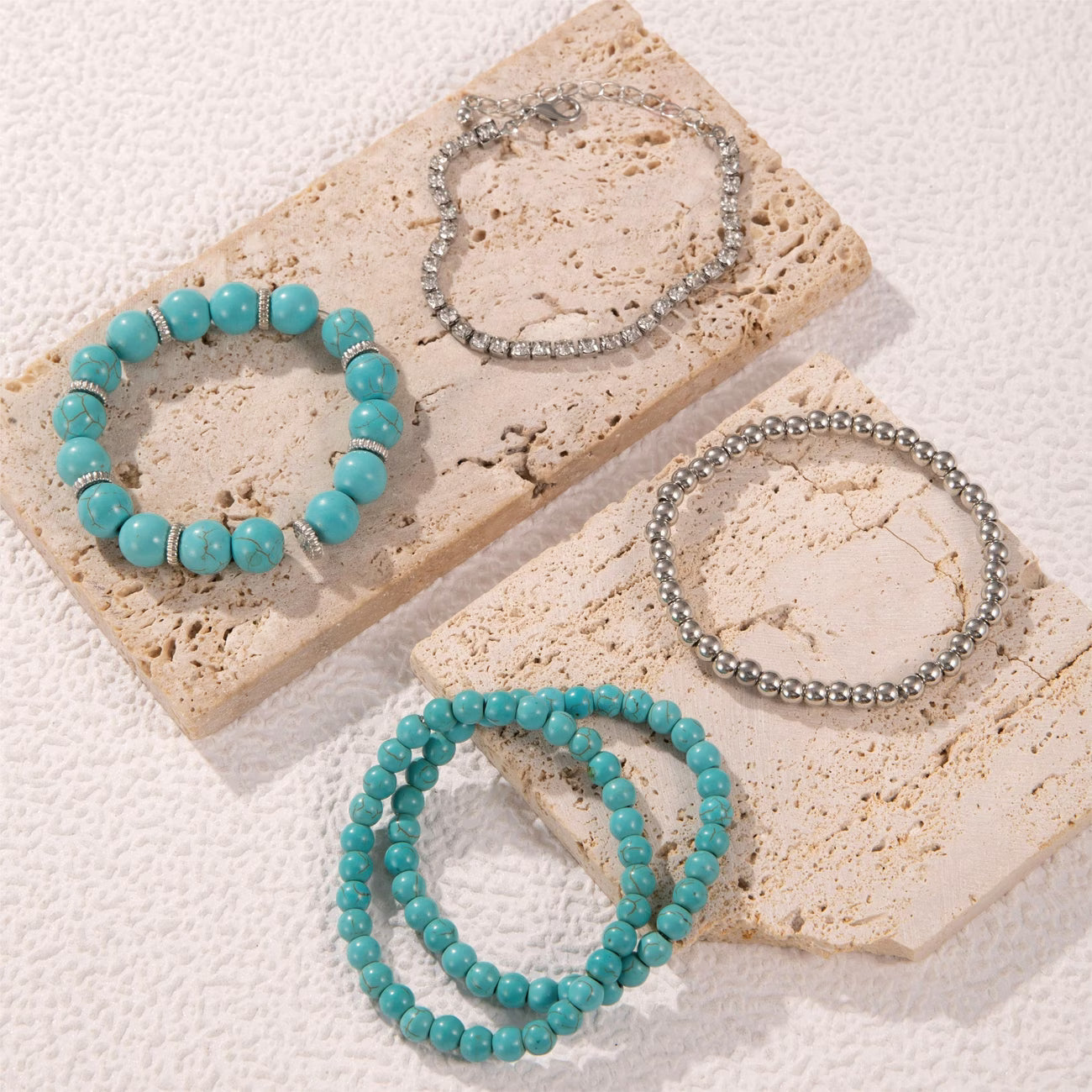 Großes Türkis Perlenarmband-Set (5 Stück)
