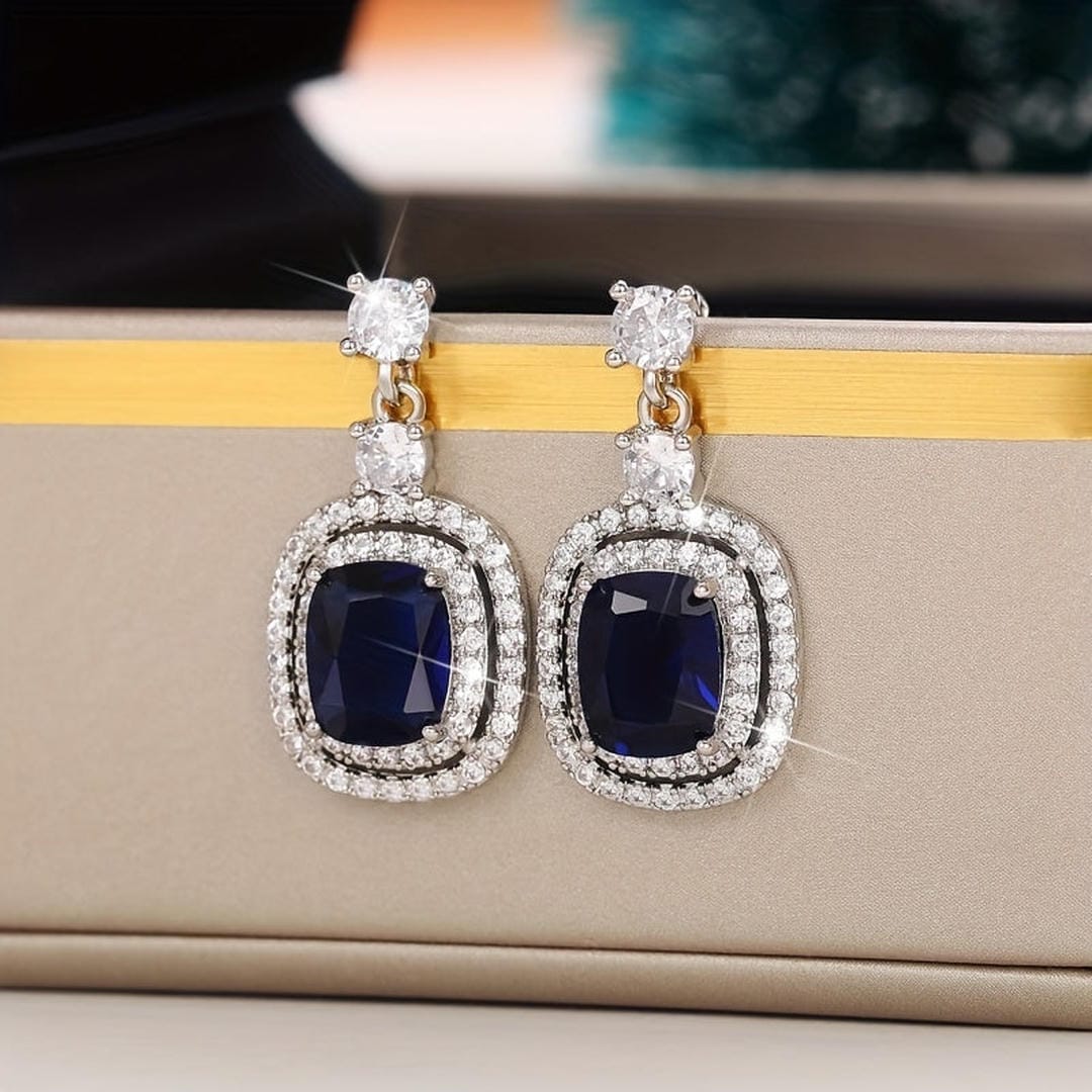 Ovale Saphir-Pavé Zirkonia-Ohrringe