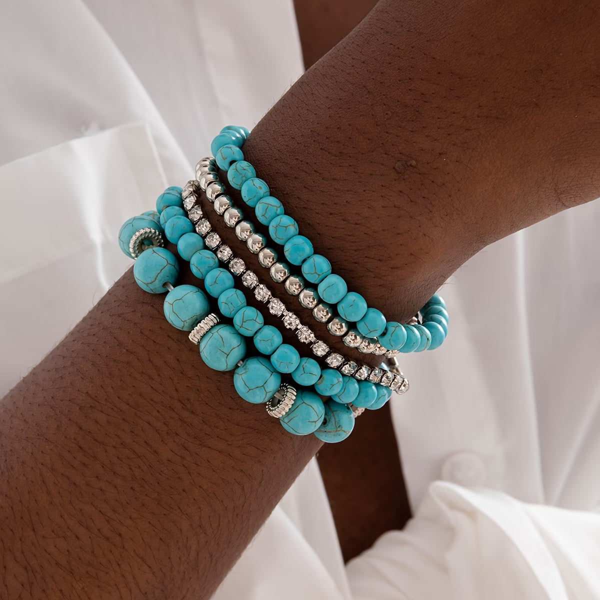 Großes Türkis Perlenarmband-Set (5 Stück)