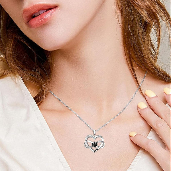 Infinity Heart & Paw Necklace in 925 Sterling Silver with Zirconia