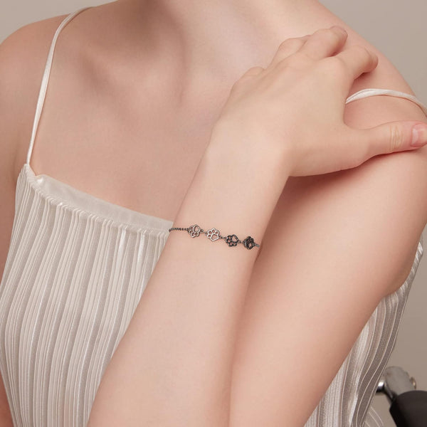 Sterling Silver Paw Print Bracelet – Adjustable Fit