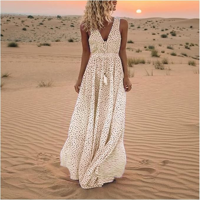 Noa - Bohemian Elegance V-Neck Polka Dot Maxi Dress