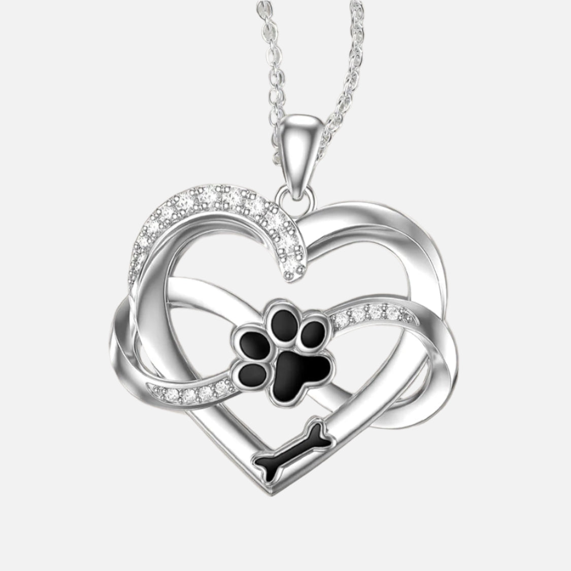 Infinity Herz & Pfote Halskette aus 925 Sterling Silber mit Zirkonia