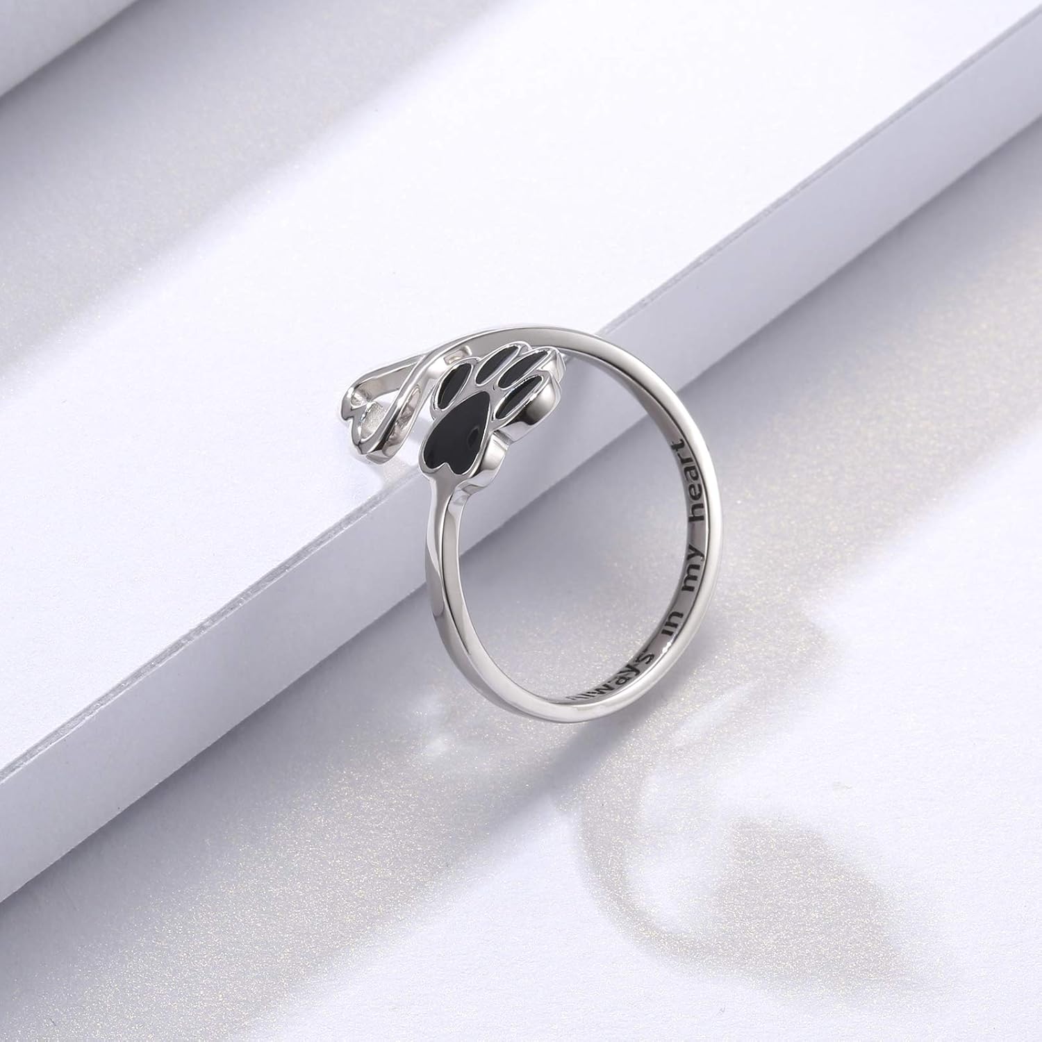 Handgefertigter Pfoten- & Herzring – Verstellbar aus 925 Sterling Silber