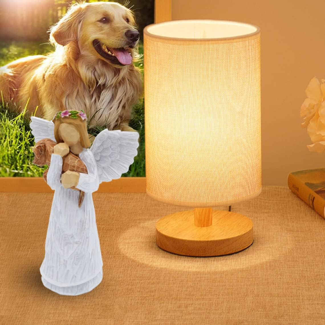 Hundegedenk-Geschenkset mit Engel der Freundschaft Figur & Regenbogenbrücke Chakra-Armband