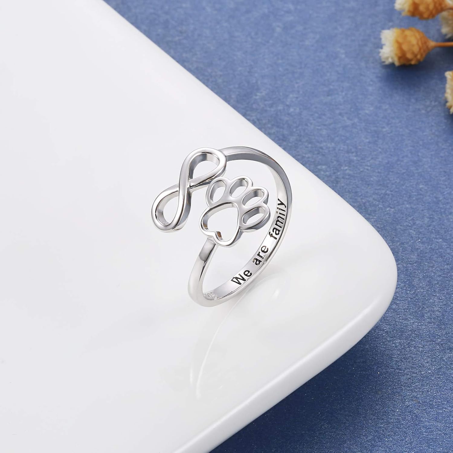 Handgefertigter Pfoten- & Herzring – Verstellbar aus 925 Sterling Silber