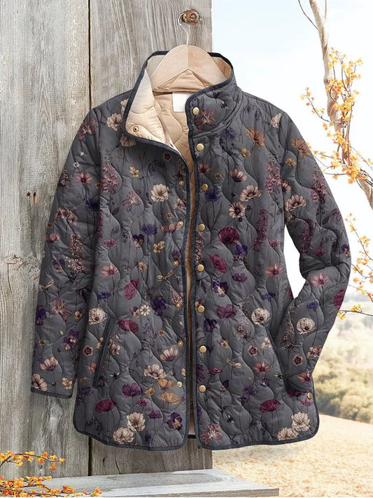 Women's Retro Floral Print Casual Quilted Jacket