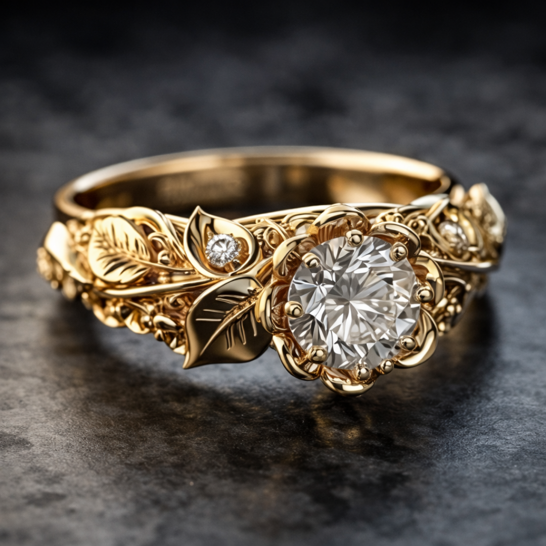 Eleganter Goldblatt-Zirkonia-Ring