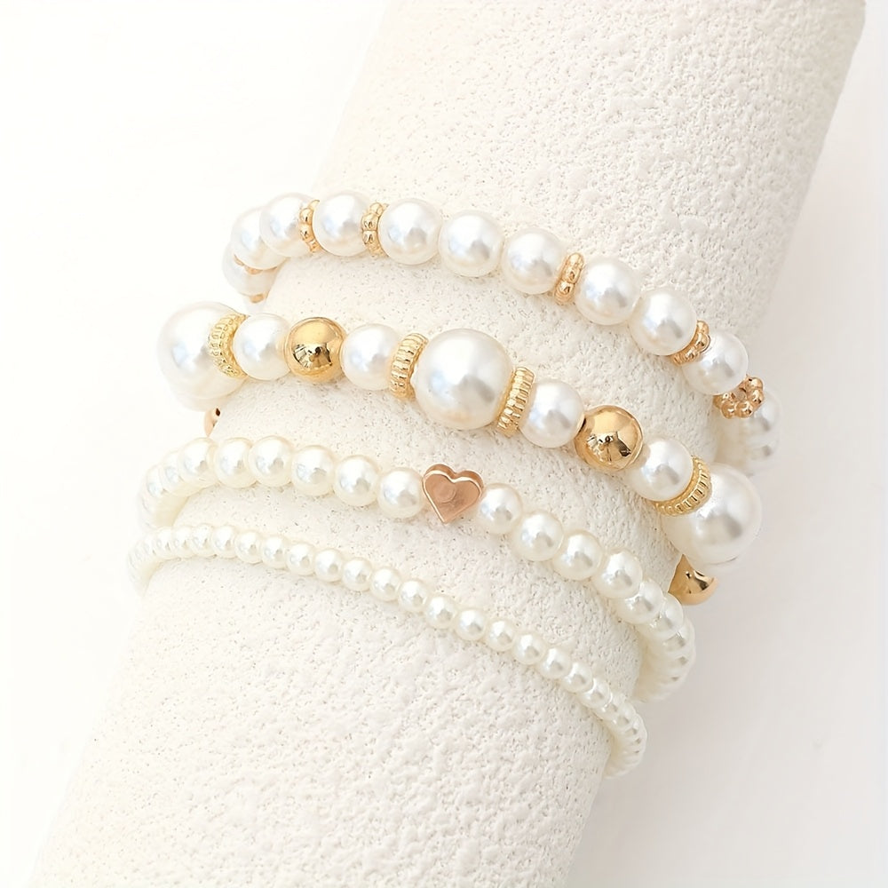 Elegantes Perlenherz-Armband-Set