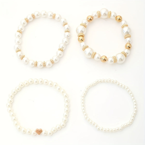 Classy Pearl Heart Bracelet Set