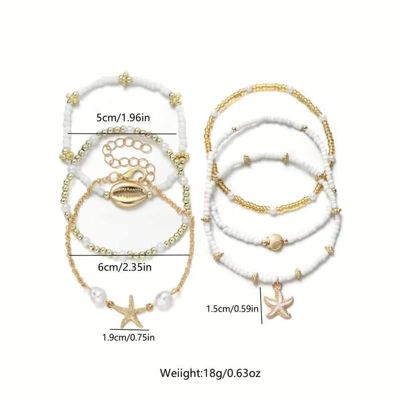 Küsten-Gold- und Perlen-Armband-Set aus 6