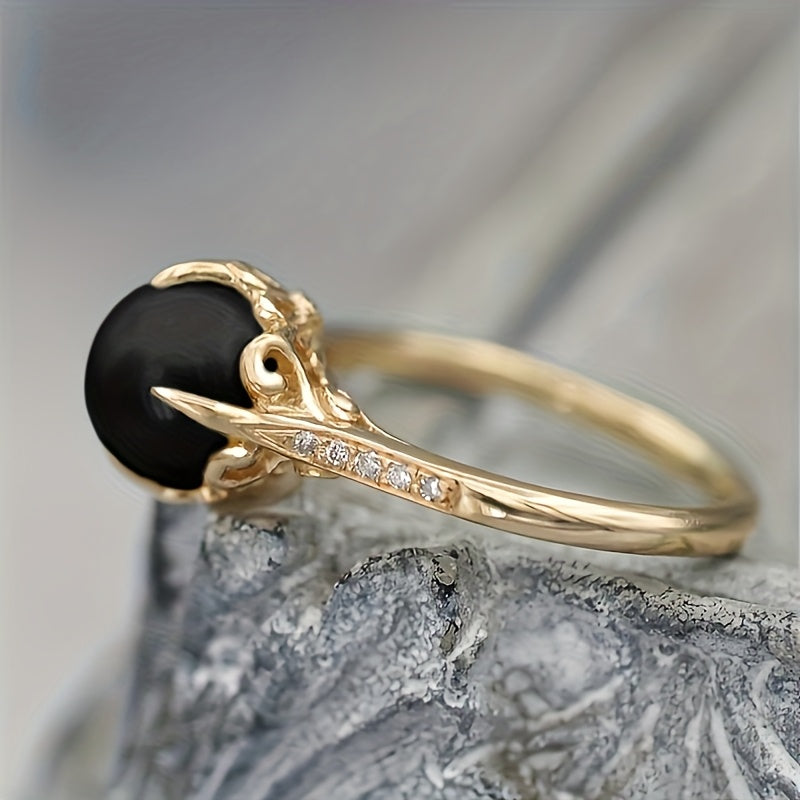 Eleganter schwarzer Vintage Zirkonia Ring