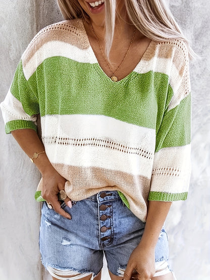 Olga™ - Casual Striped V-Neck Sweater