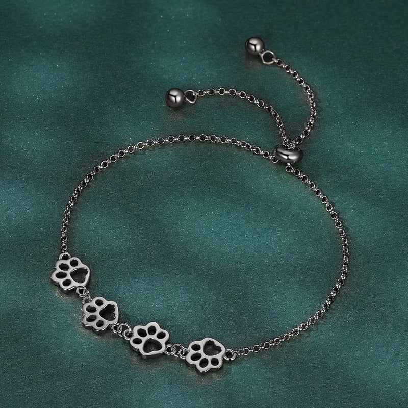 Sterling Silver Paw Print Bracelet – Adjustable Fit