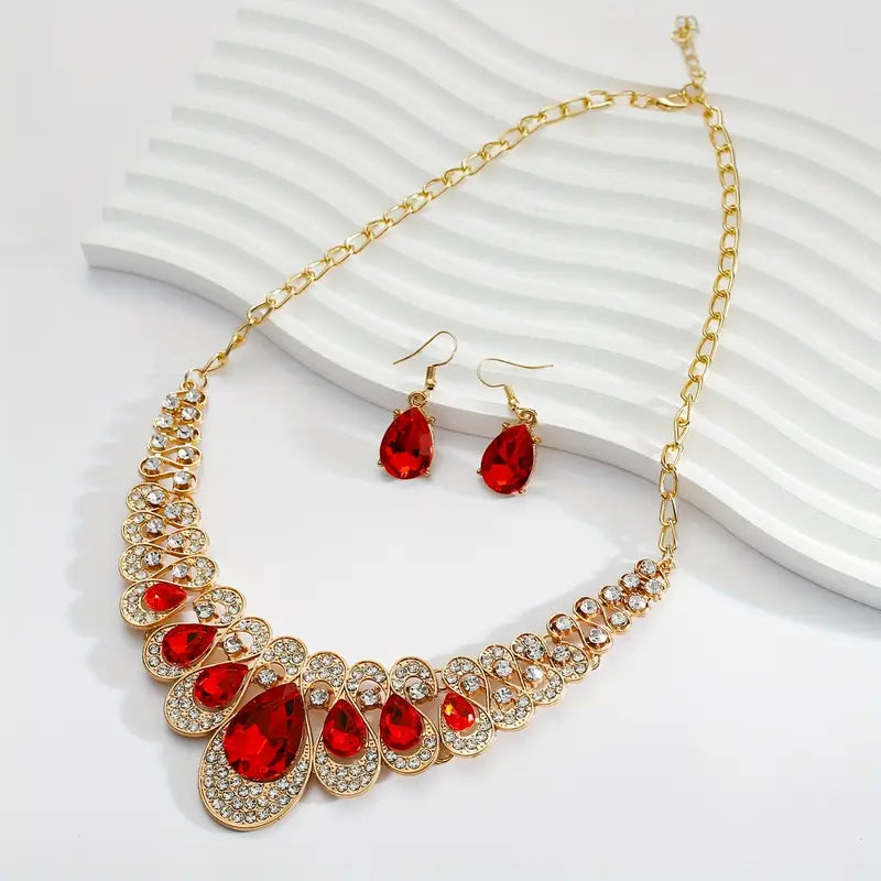 Elegantes karmesinrotes Gold Schmuckset